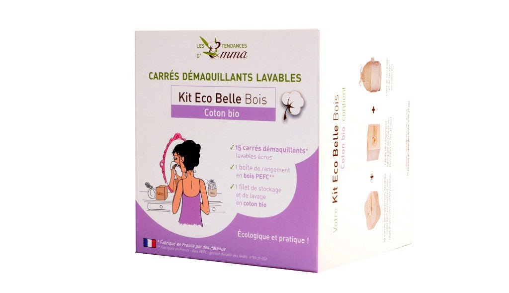 Coffret carrés démaquillants lavables coton bi - face coffret bois Les tendances d'emma - Benedetti