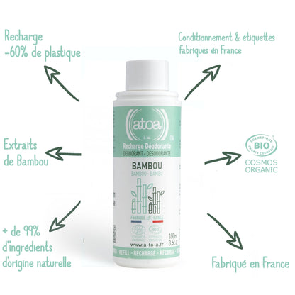 Recharge pour Roll on déodorant Bambou bio ATOA 100ml - Benedetti