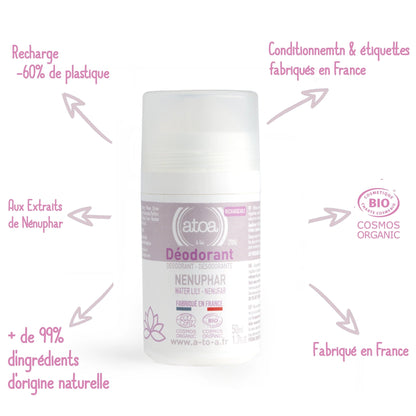 Roll on déodorant rechargeable Nenuphar bio ATOA 50ml - Benedetti